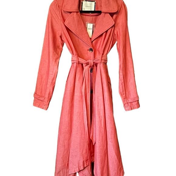ANTHROPOLOGIE Elle Cotton Trench Coat Red Chambray Handkerchief Hem NWT - Picture 3 of 12